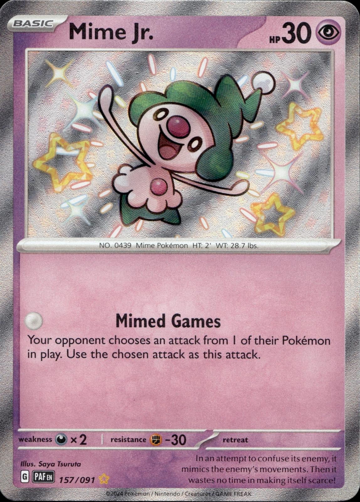 Mime Jr. 157/091 NM/M Shiny Rare Paldean Fates Pokemon Holo