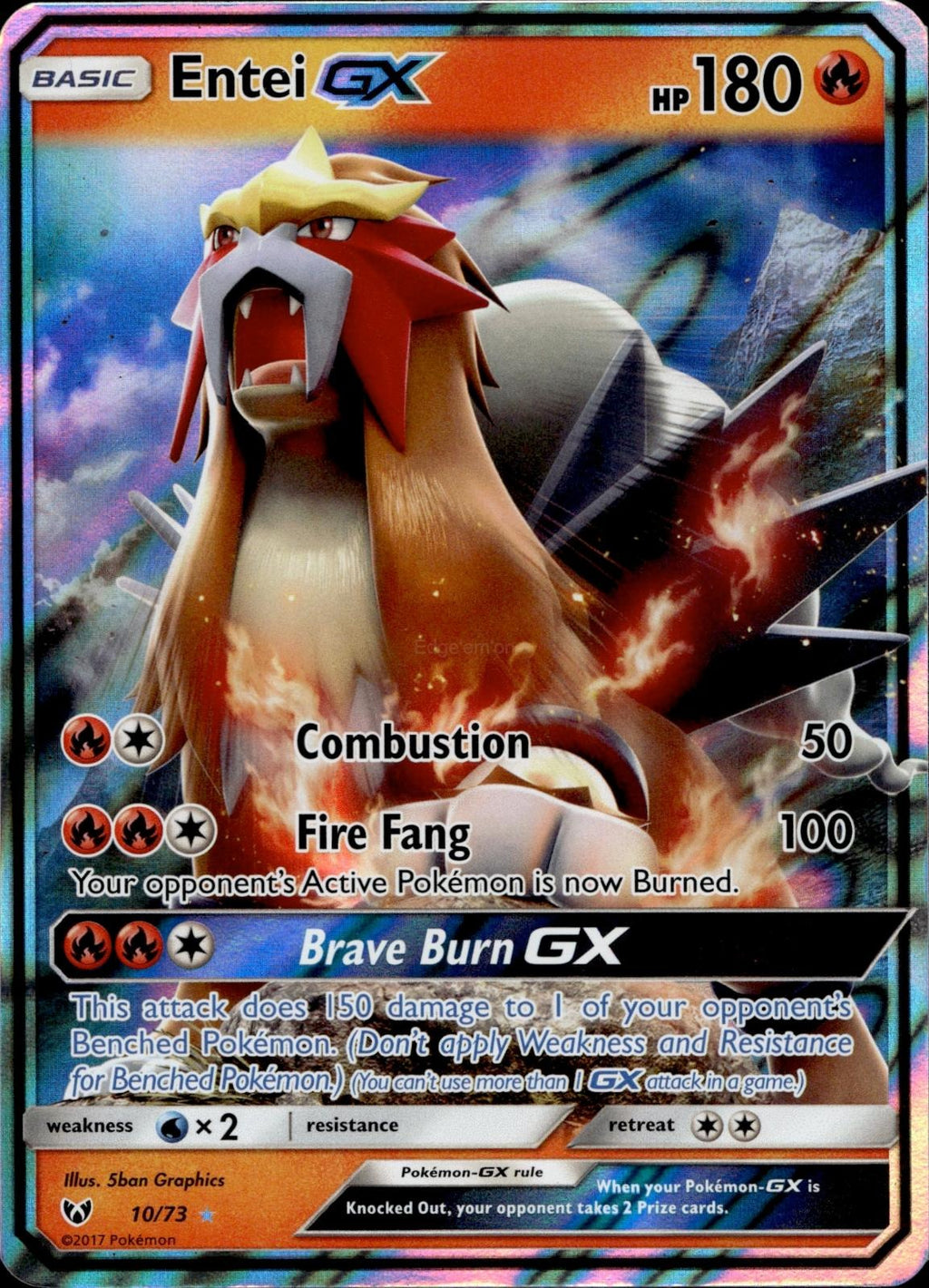 Entei GX 10/73 LP GX Rare Shining Legends Pokemon Holo