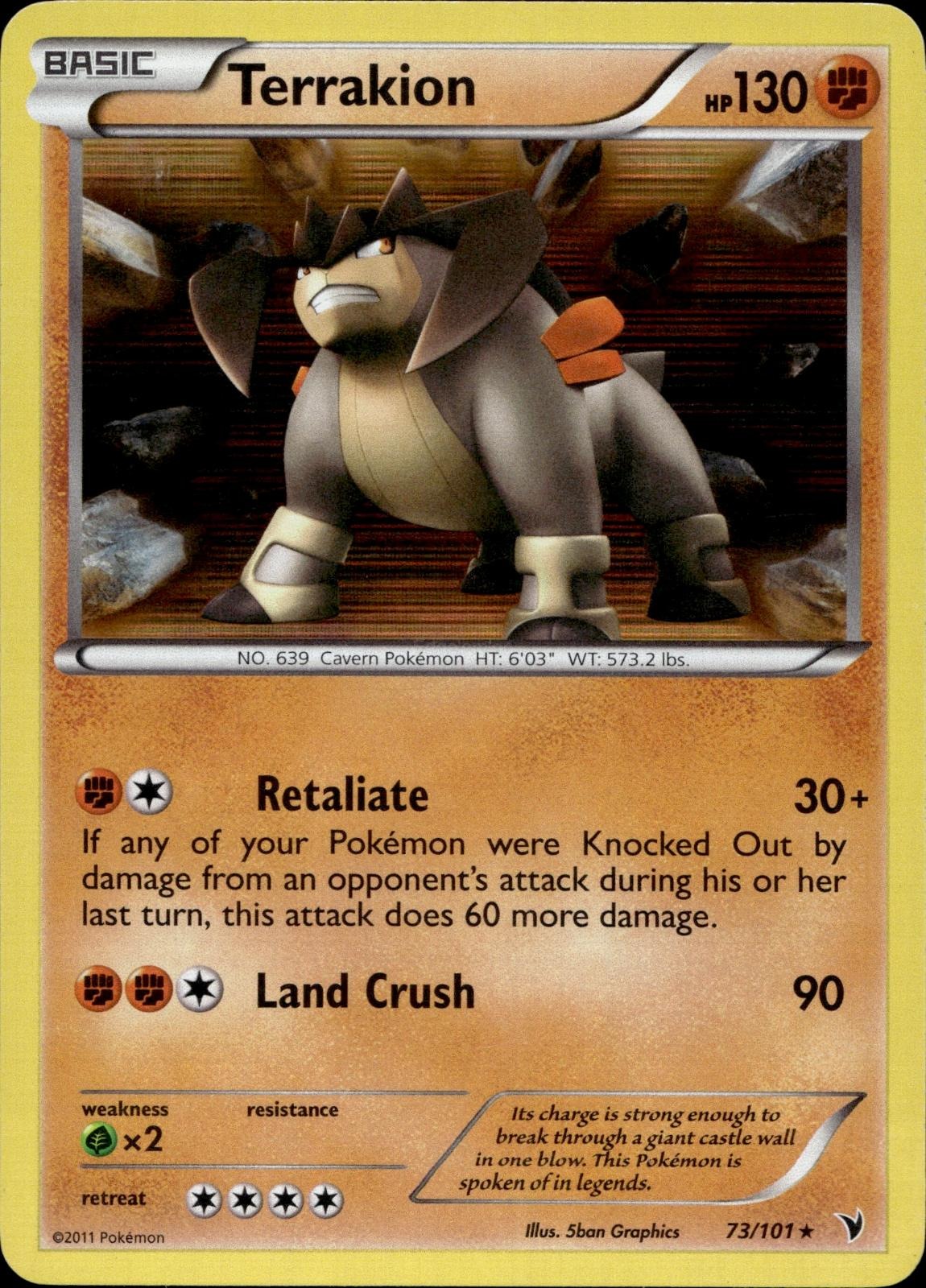 Terrakion 73/101 NM/M Rare Noble Victories Pokemon Holo