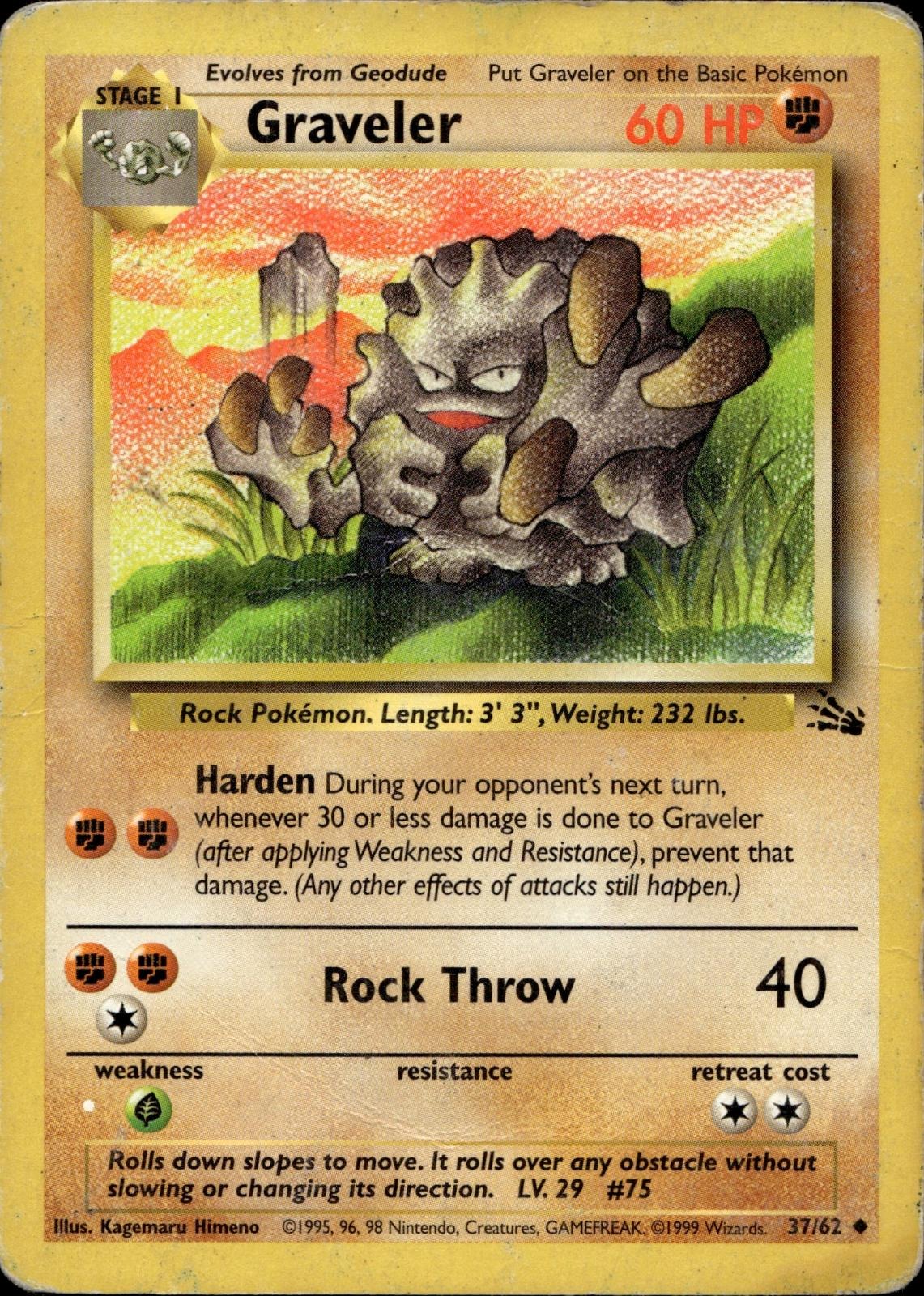 Graveler 37/62 HP Uncommon Fossil Pokemon Unlimited