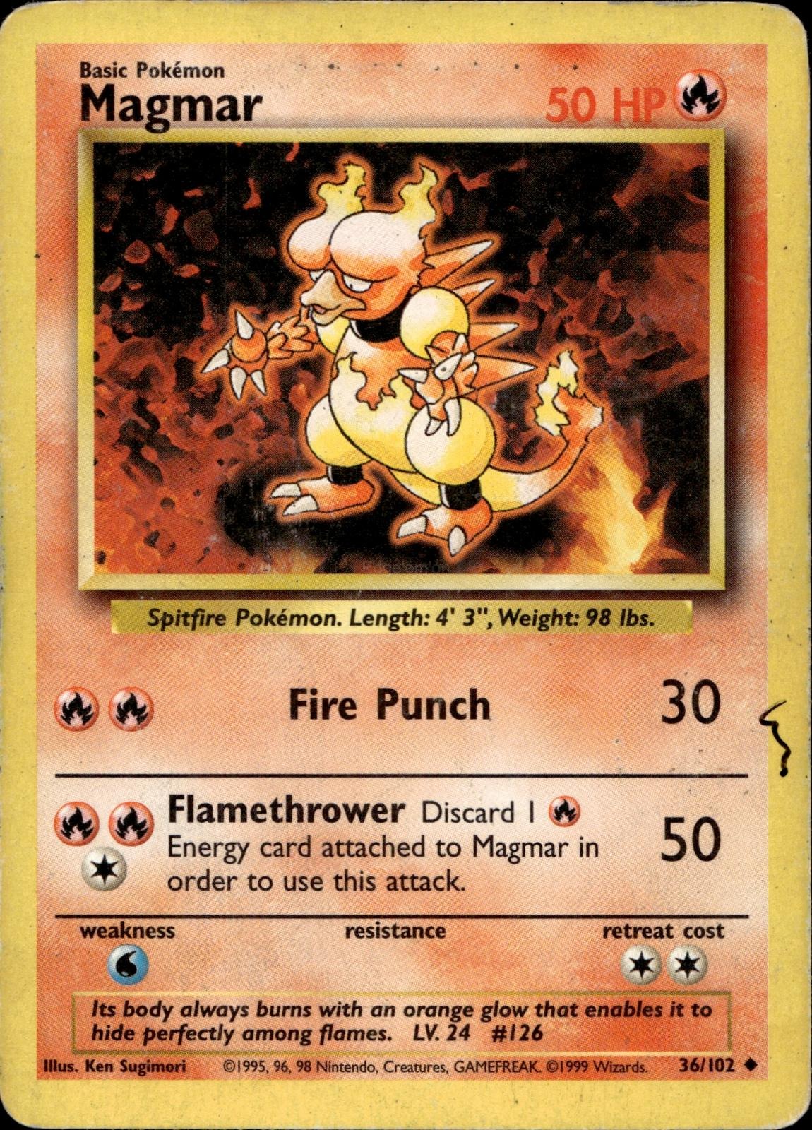 Magmar 36/102 HP Uncommon Base Set Unlimited Pokemon