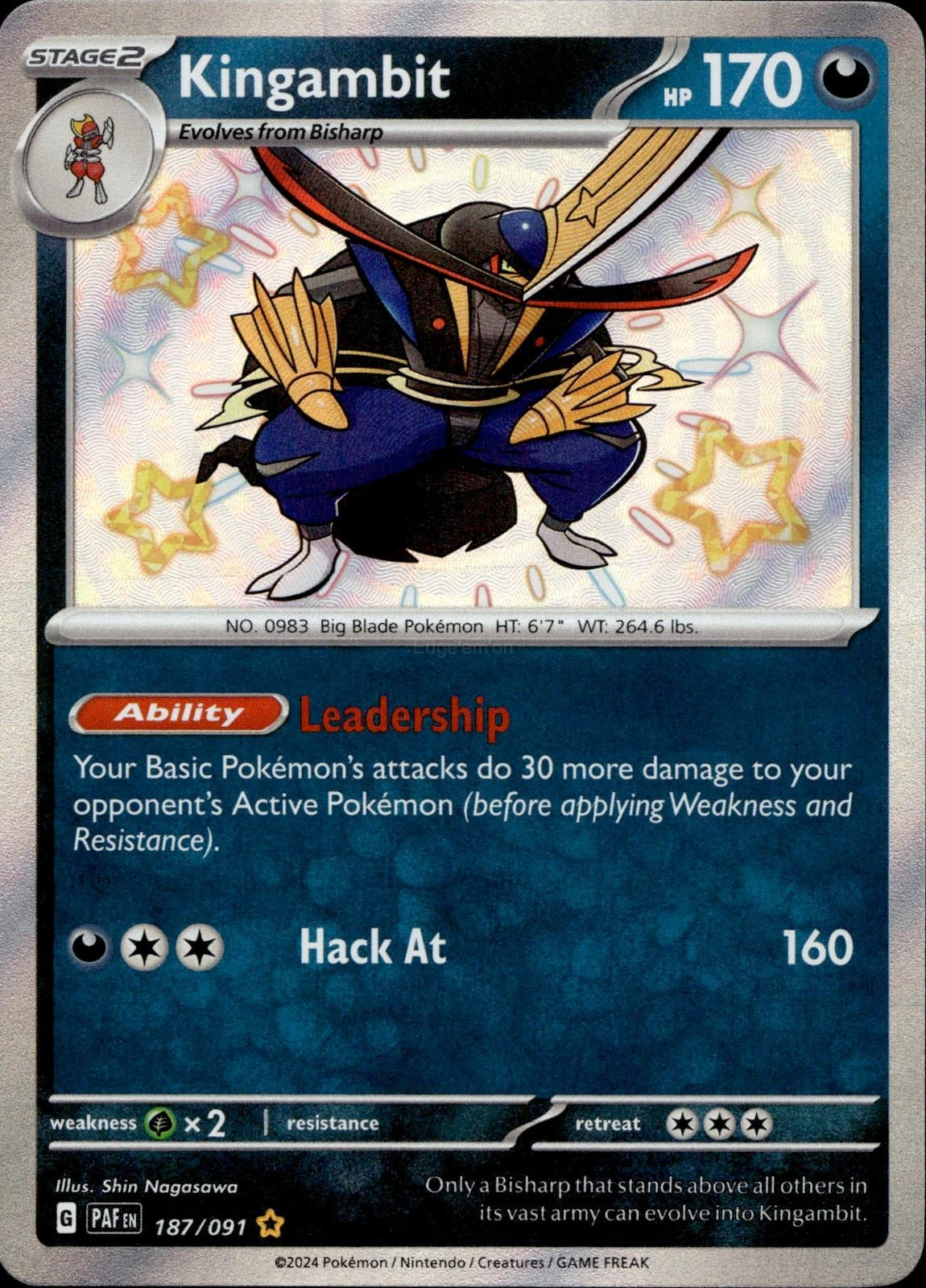 Kingambit 187/091 NM/M Shiny Rare Paldean Fates Pokemon Holo