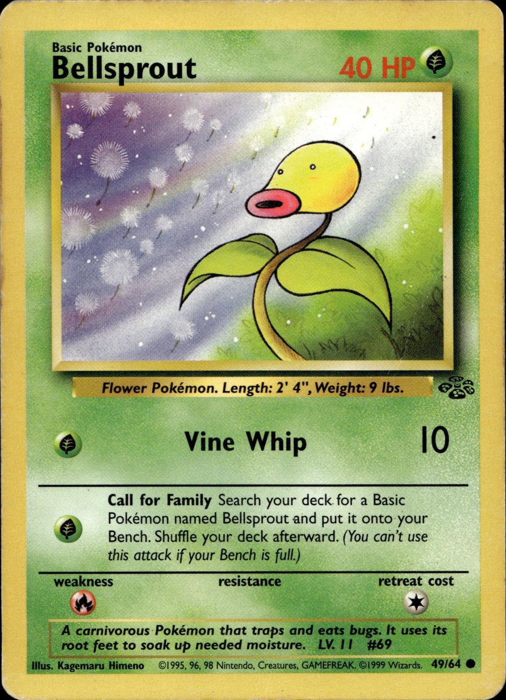 Bellsprout 49/64 MP Common Jungle Pokemon Unlimited