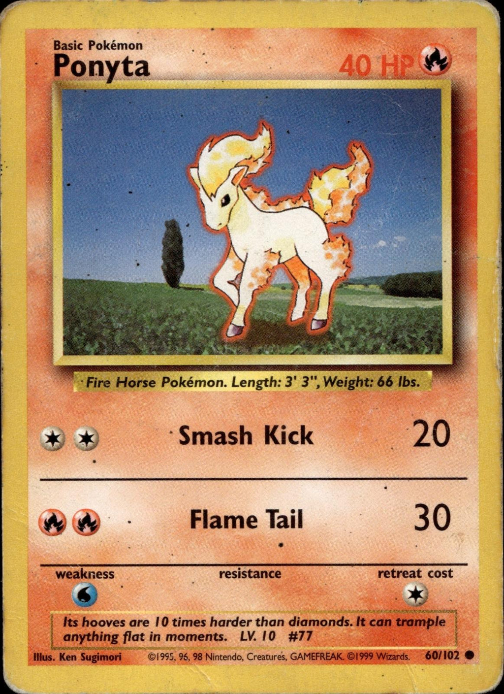 Ponyta 60/102 MP Common Base Set Unlimited Pokemon