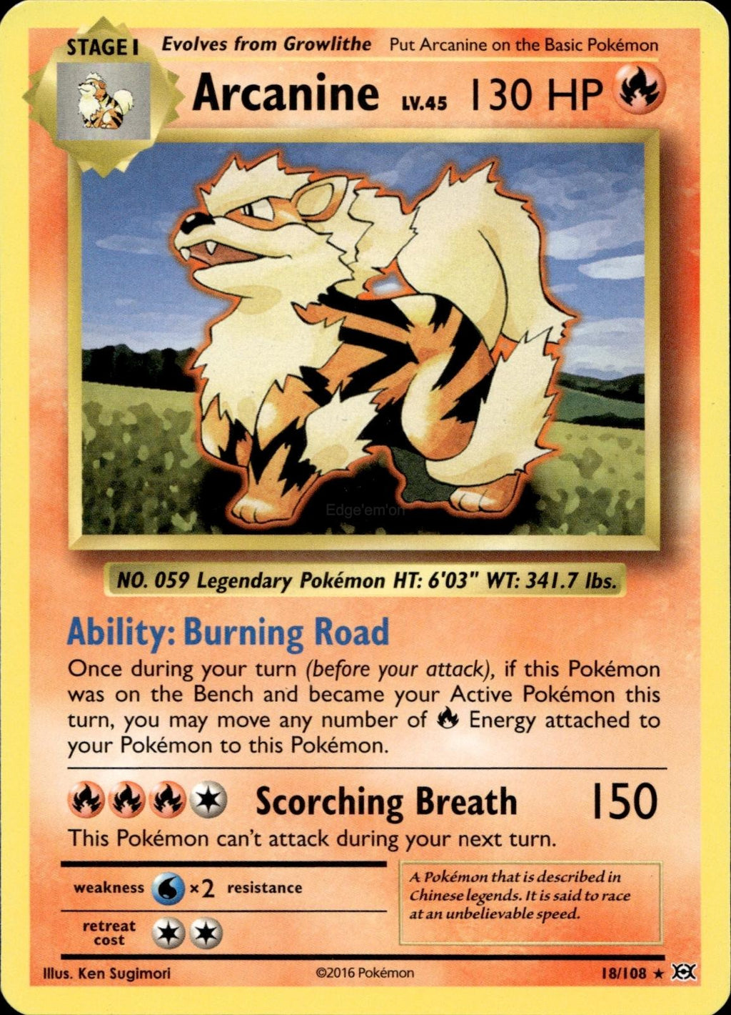 Arcanine 18/108 MP Rare Evolutions Pokemon