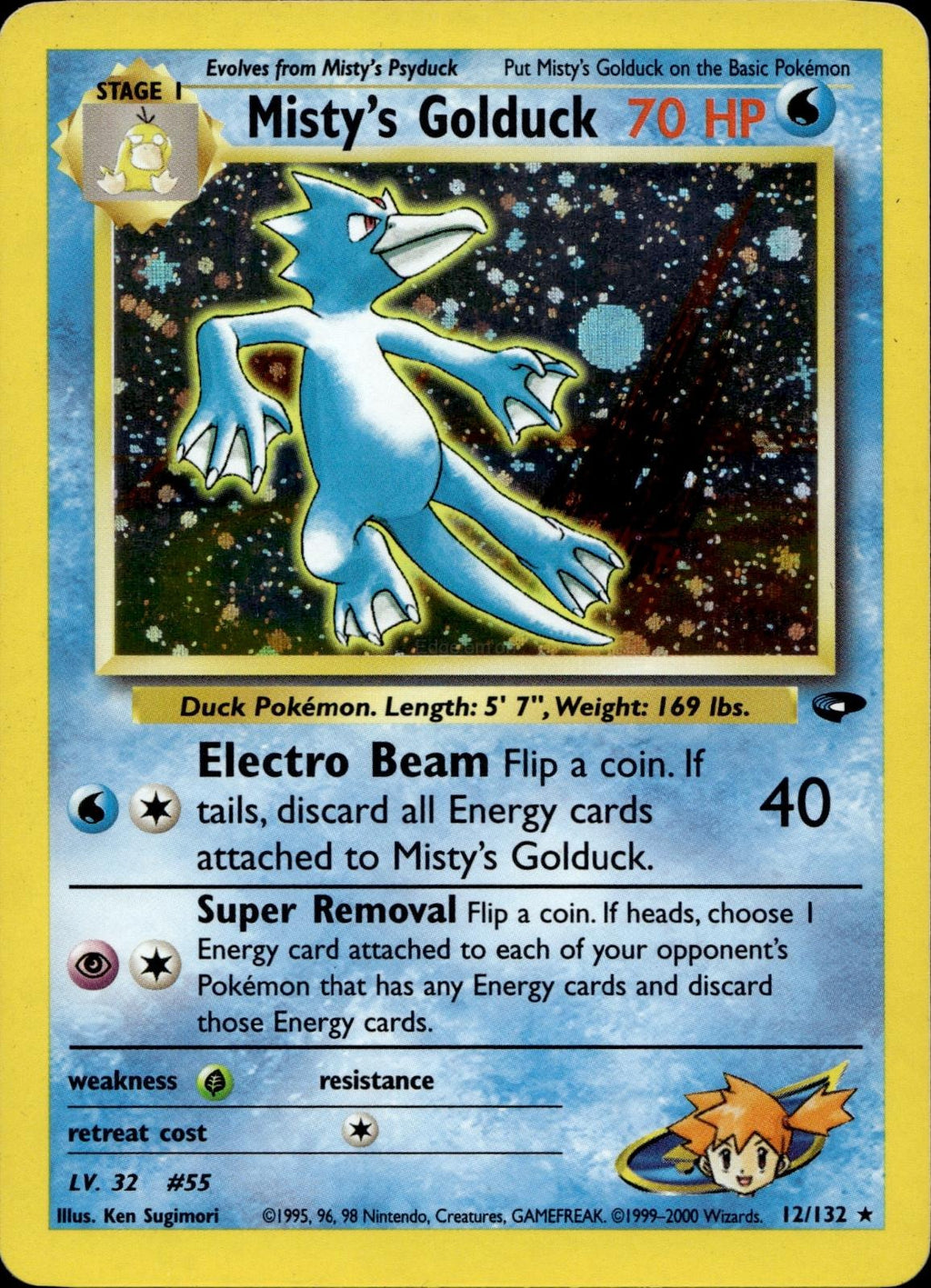 Misty's Golduck 12/132 NM/M Rare Gym Challenge Pokemon Unlimited Holo