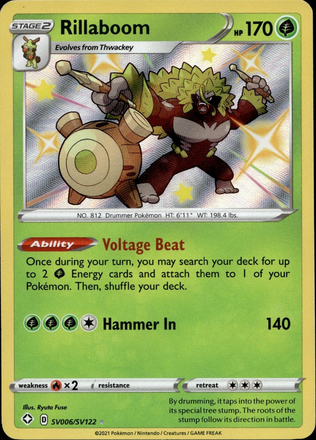 Rillaboom SV006/SV122 NM/M Shiny Rare Shining Fates Shiny Vault Pokemon Holo