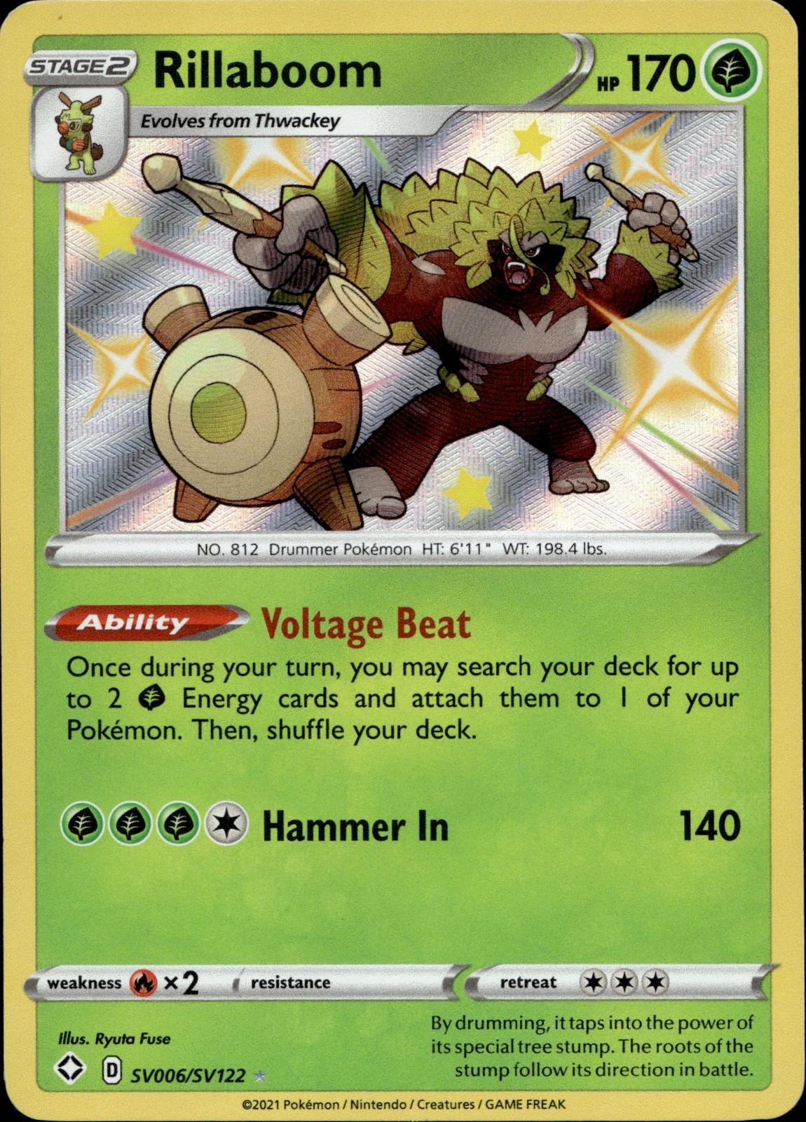 Rillaboom SV006/SV122 NM/M Shiny Rare Shining Fates Shiny Vault Pokemon Holo