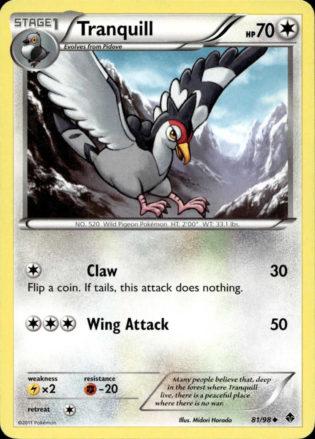 Tranquill 81/98 HP Uncommon Emerging Powers Pokemon