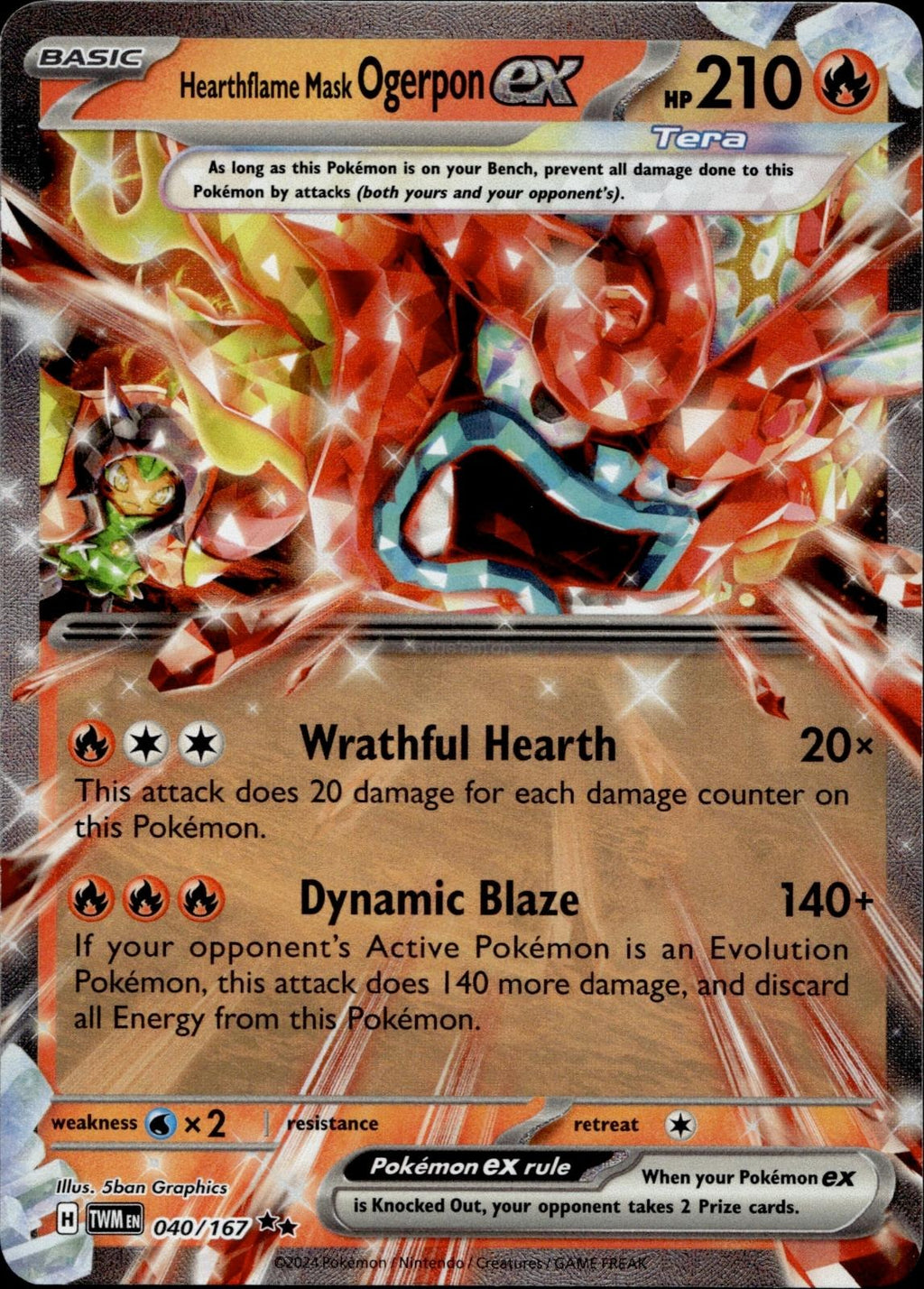 Hearthflame Mask Ogerpon ex 040/167 NM/M Twilight Masquerade Pokemon Holo