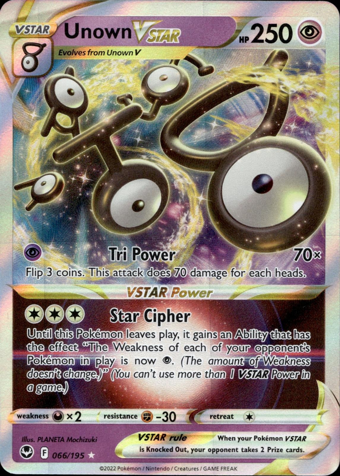 Unown VSTAR 066/195 NM/M VSTAR Rare Silver Tempest Pokemon Holo