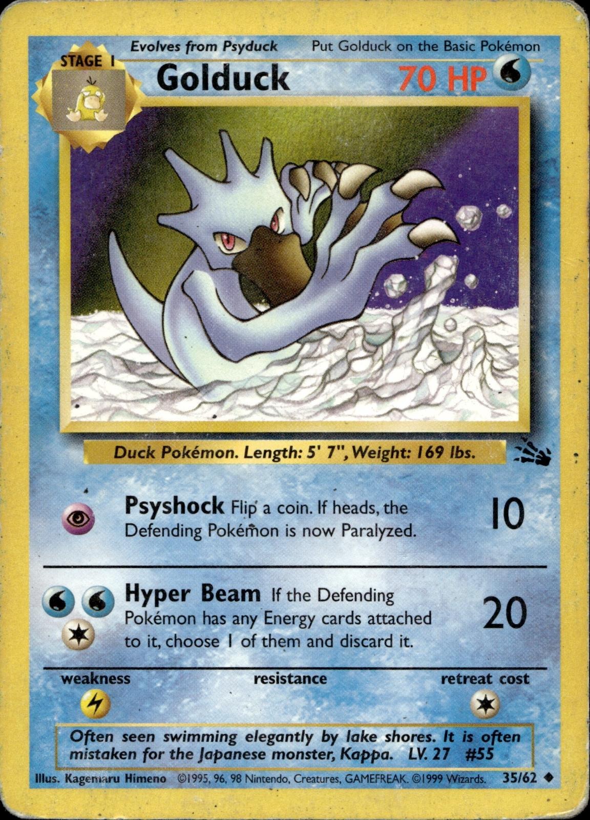 Golduck 35/62 HP Uncommon Fossil Pokemon Unlimited