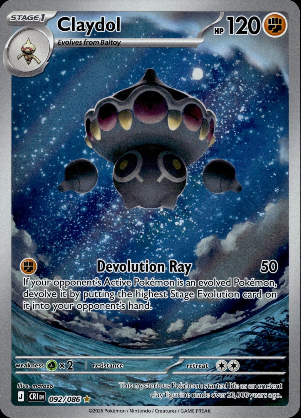 Claydol 092/086 NM/M Illustration Rare Chaos Rising Pokemon Holo