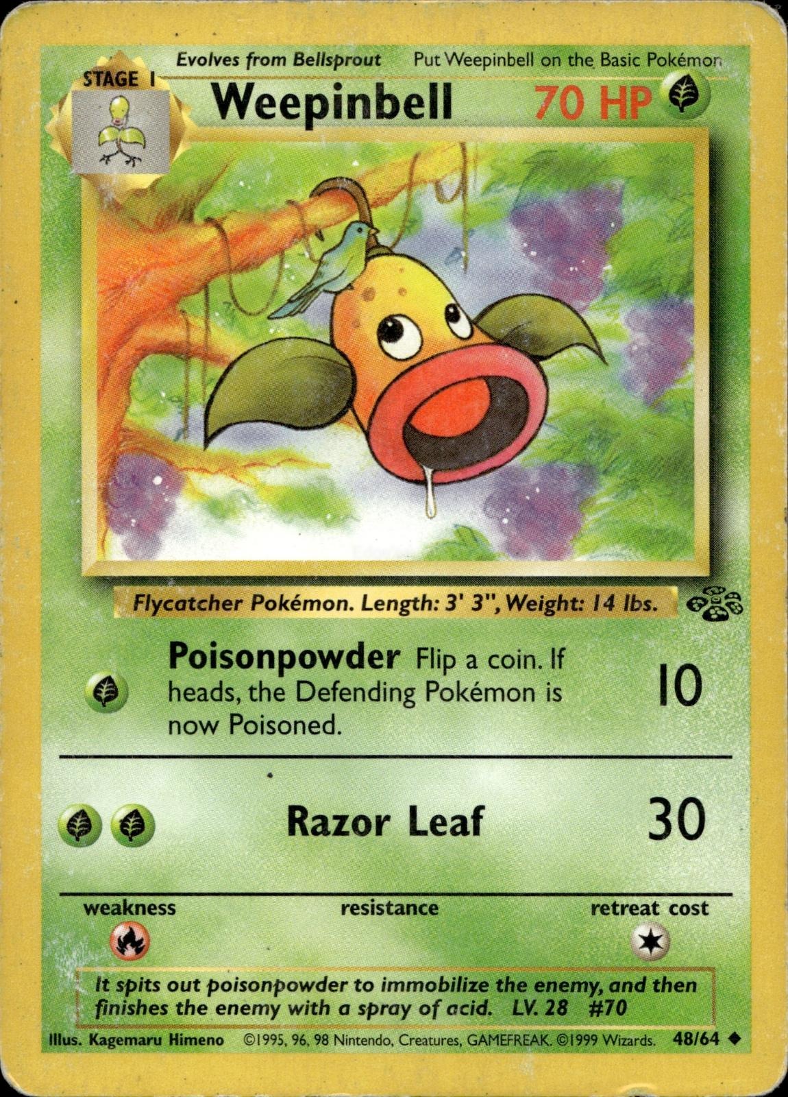 Weepinbell 48/64 HP Uncommon Jungle Pokemon Unlimited