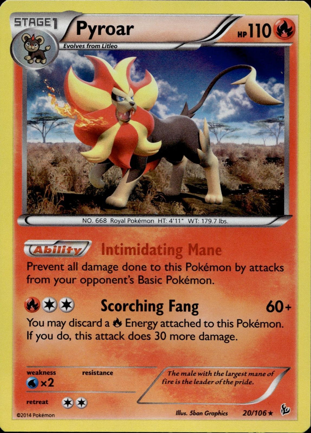 Pyroar 20/106 NM/M Rare Flashfire Pokemon Holo