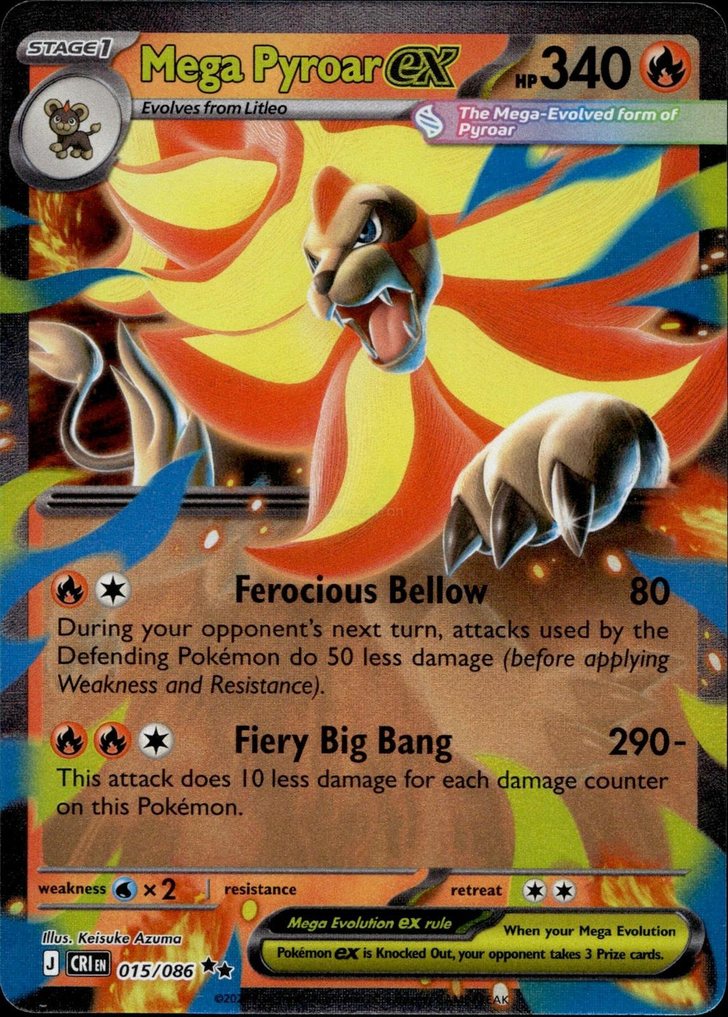 Mega Pyroar ex 015/086 NM/M Double Rare Chaos Rising Pokemon Holo