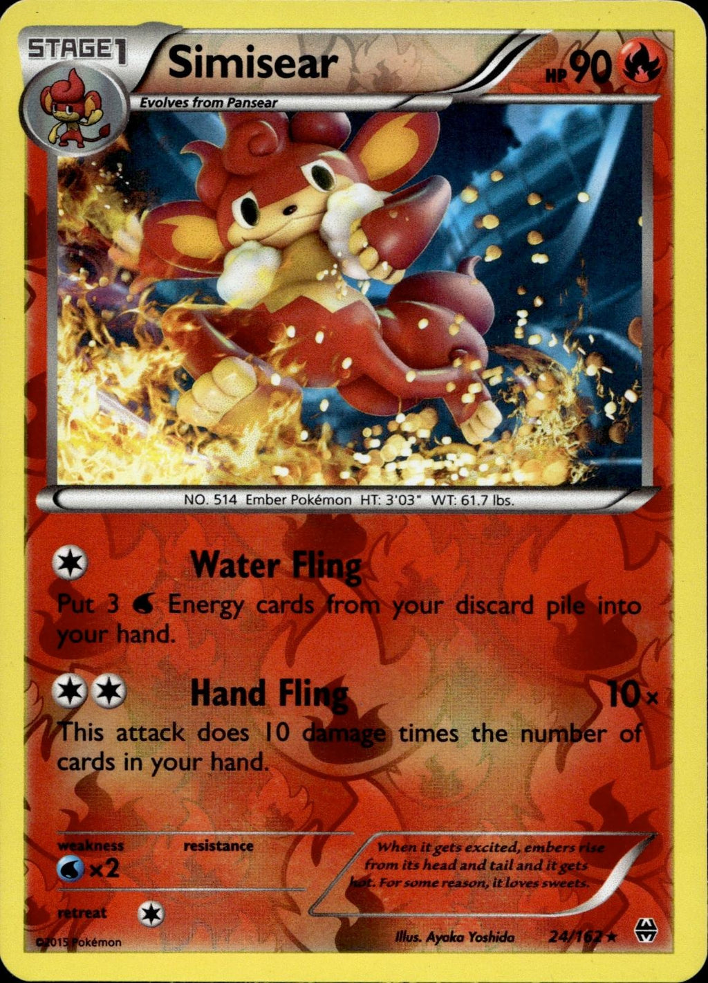 Simisear 24/162 NM/M Rare BREAKthrough Pokemon Reverse Holo
