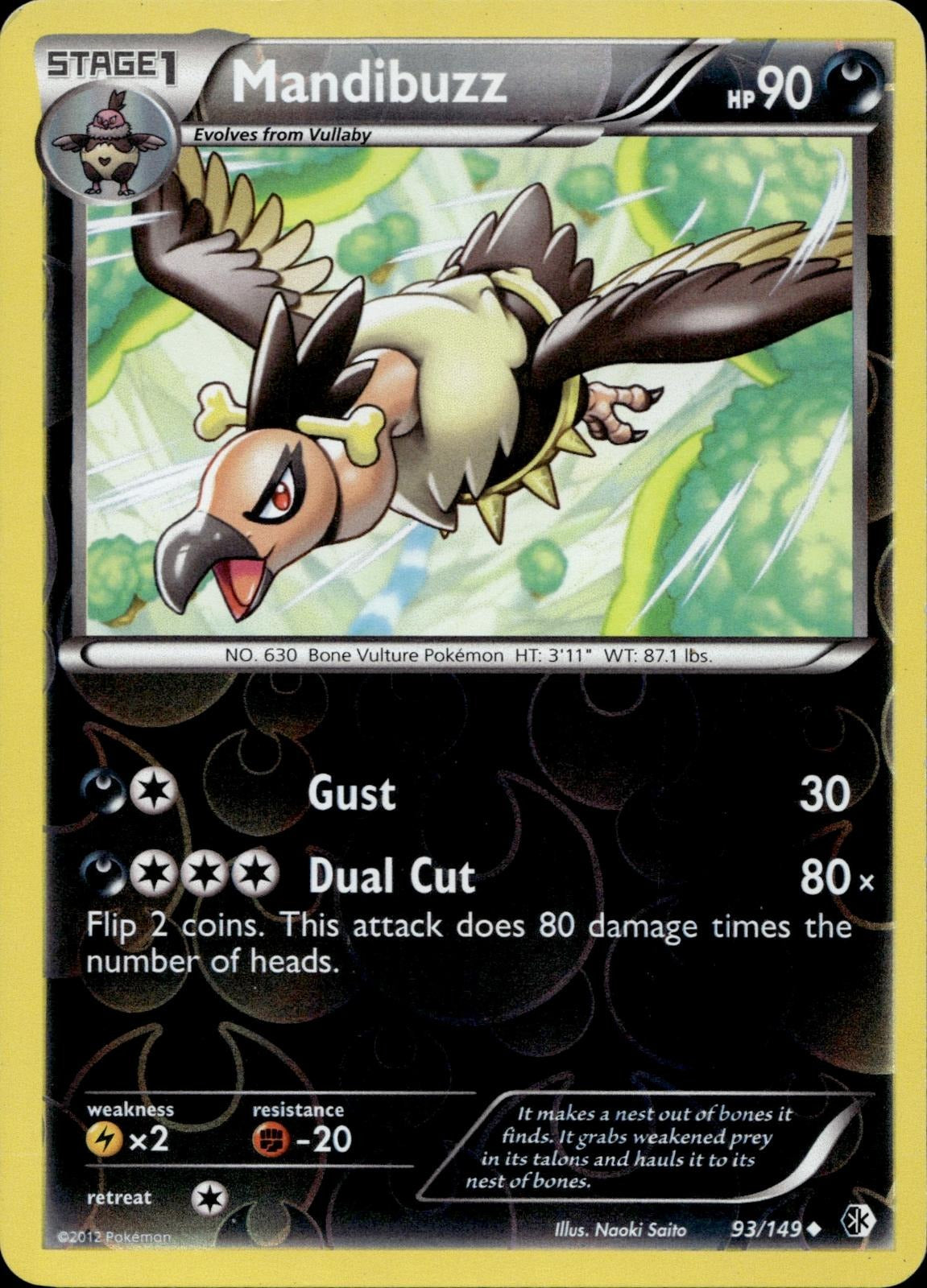 Mandibuzz 93/149 LP Uncommon Boundaries Crossed Pokemon Reverse Holo
