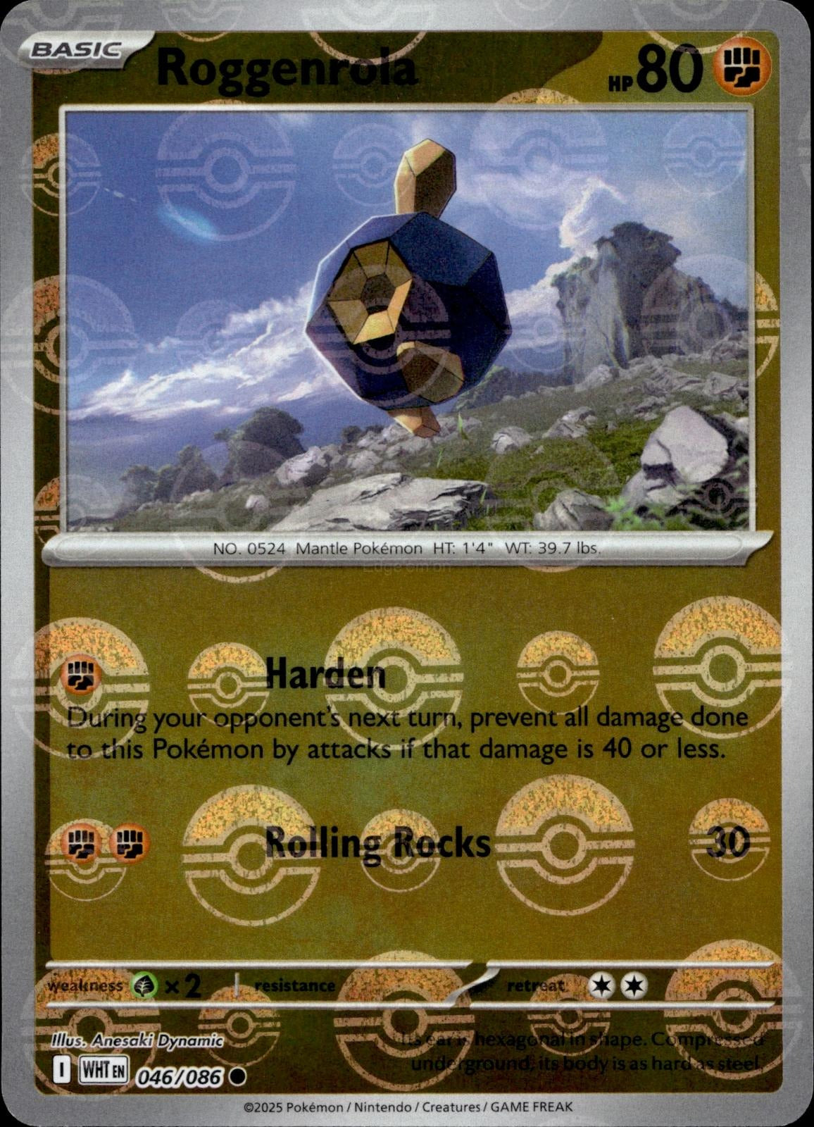 Roggenrola (Poke Ball Pattern) 046/086 NM/M Common White Flare Pokemon Holo