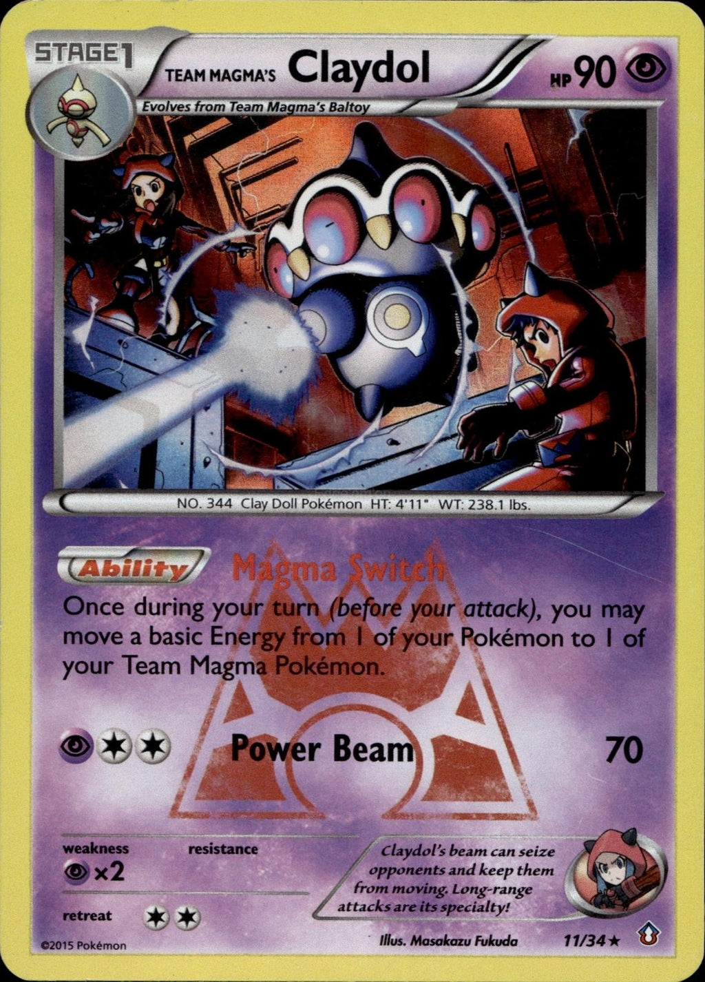 Team Magma's Claydol 11/34 LP Rare Double Crisis Pokemon Holo