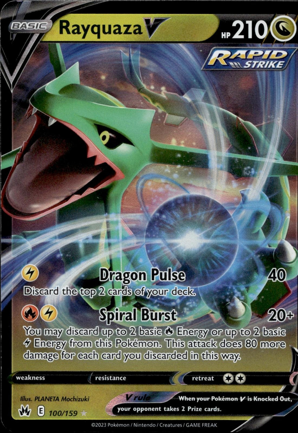 Rayquaza V 100/159 NM/M V Rare Crown Zenith Pokemon Holo