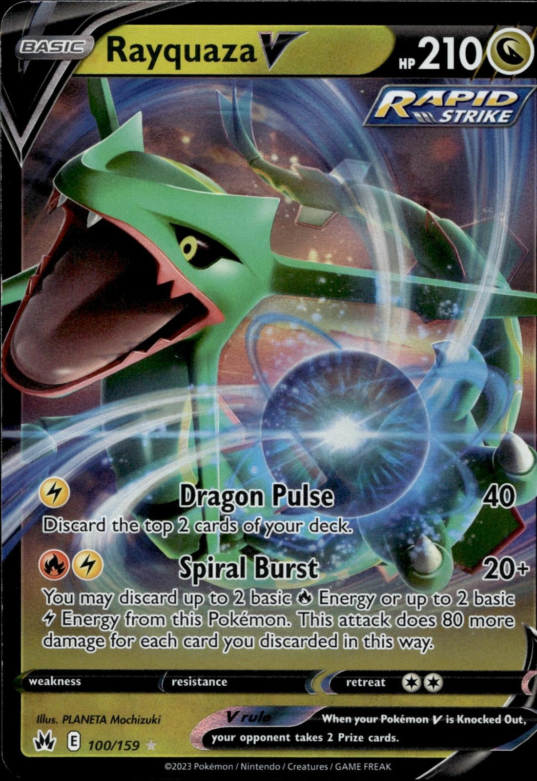 Rayquaza V 100/159 NM/M V Rare Crown Zenith Pokemon Holo
