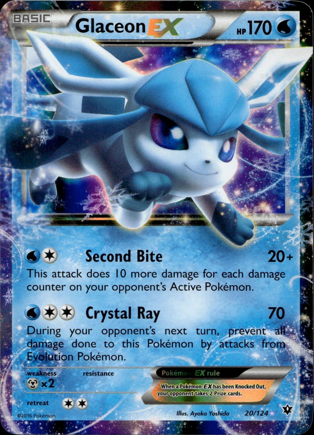 Glaceon EX 20/124 LP EX Rare Fates Collide Pokemon Holo