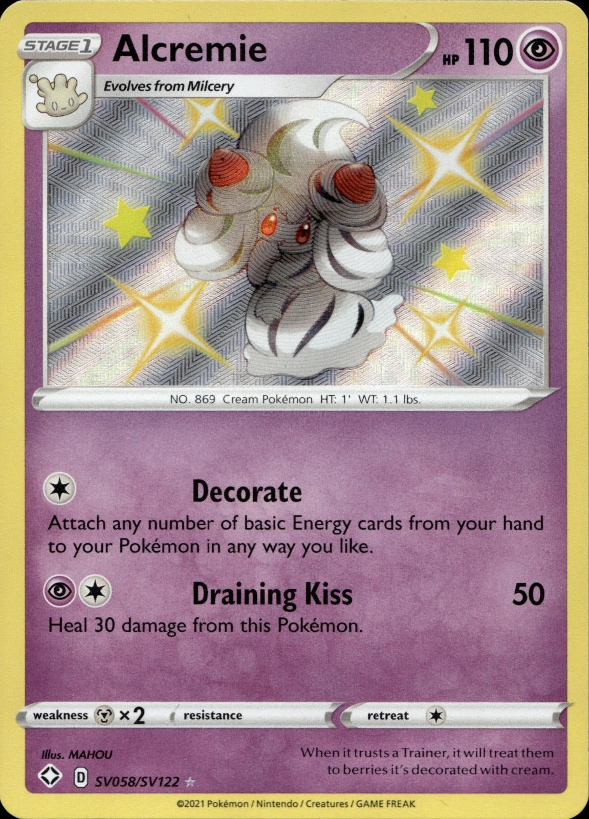 Alcremie SV058/SV122 NM/M Shiny Rare Shining Fates Shiny Vault Pokemon Holo