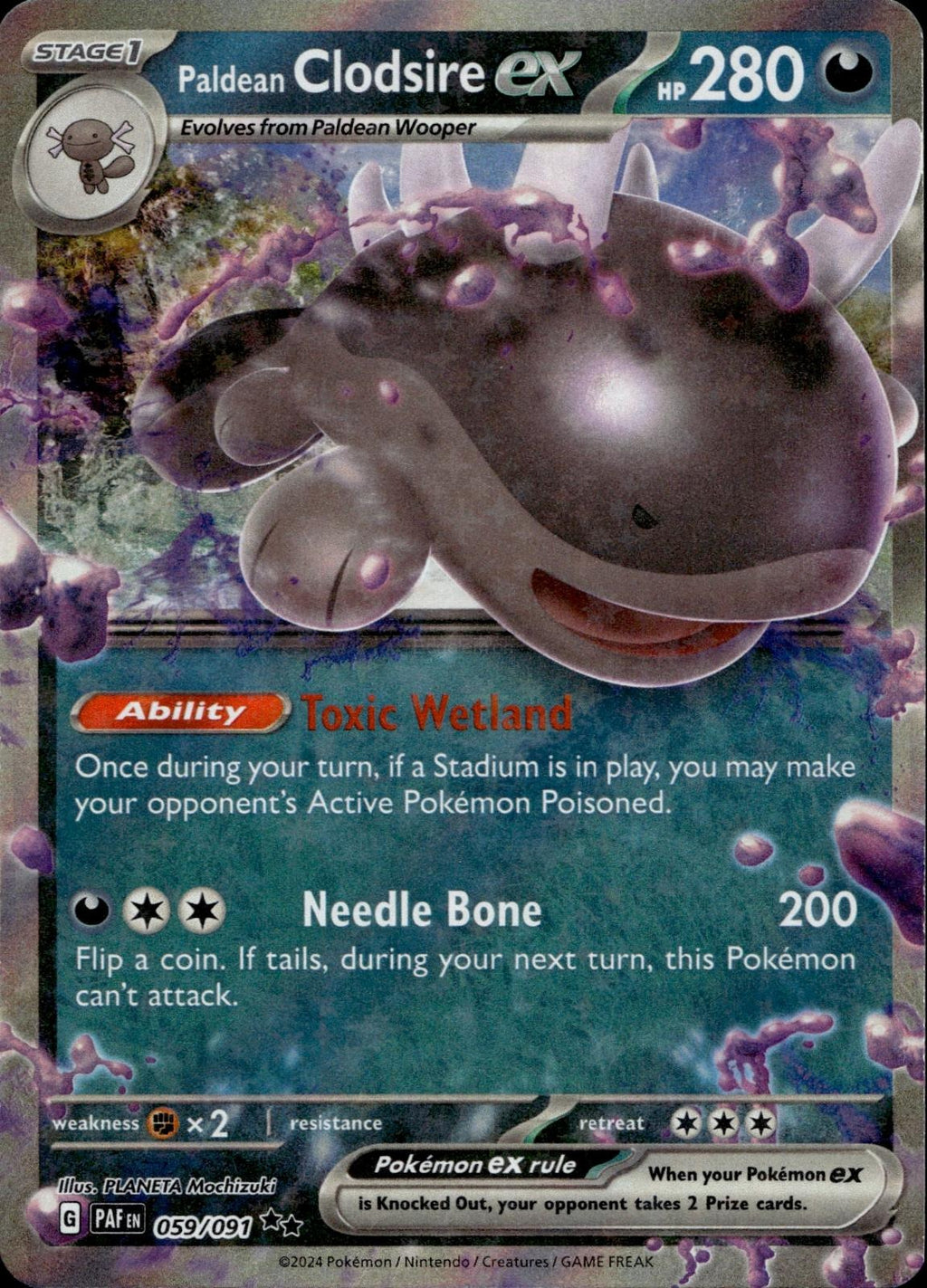 Paldean Clodsire ex 059/091 NM/M Double Rare Paldean Fates Pokemon Holo