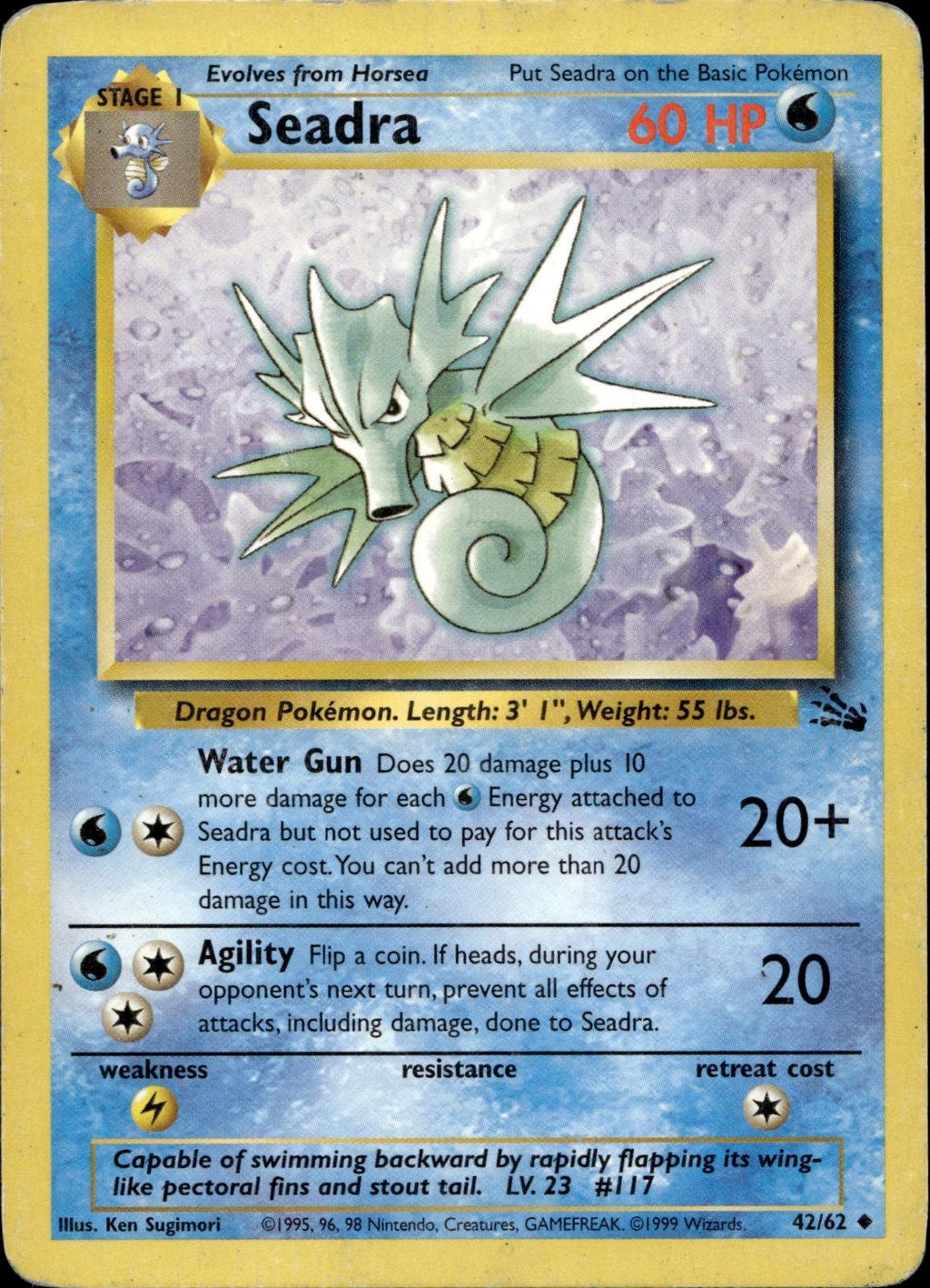 Seadra 42/62 HP Uncommon Fossil Pokemon Unlimited
