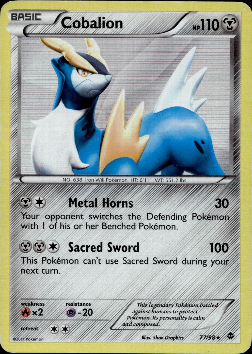 Cobalion 77/98 HP Rare Emerging Powers Pokemon Holo