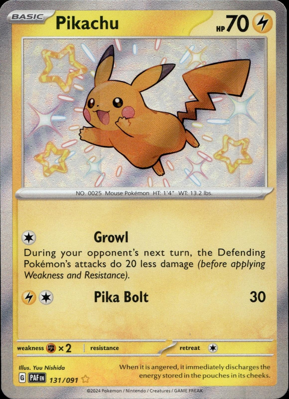 Pikachu 131/091 NM/M Shiny Rare Paldean Fates Pokemon Holo
