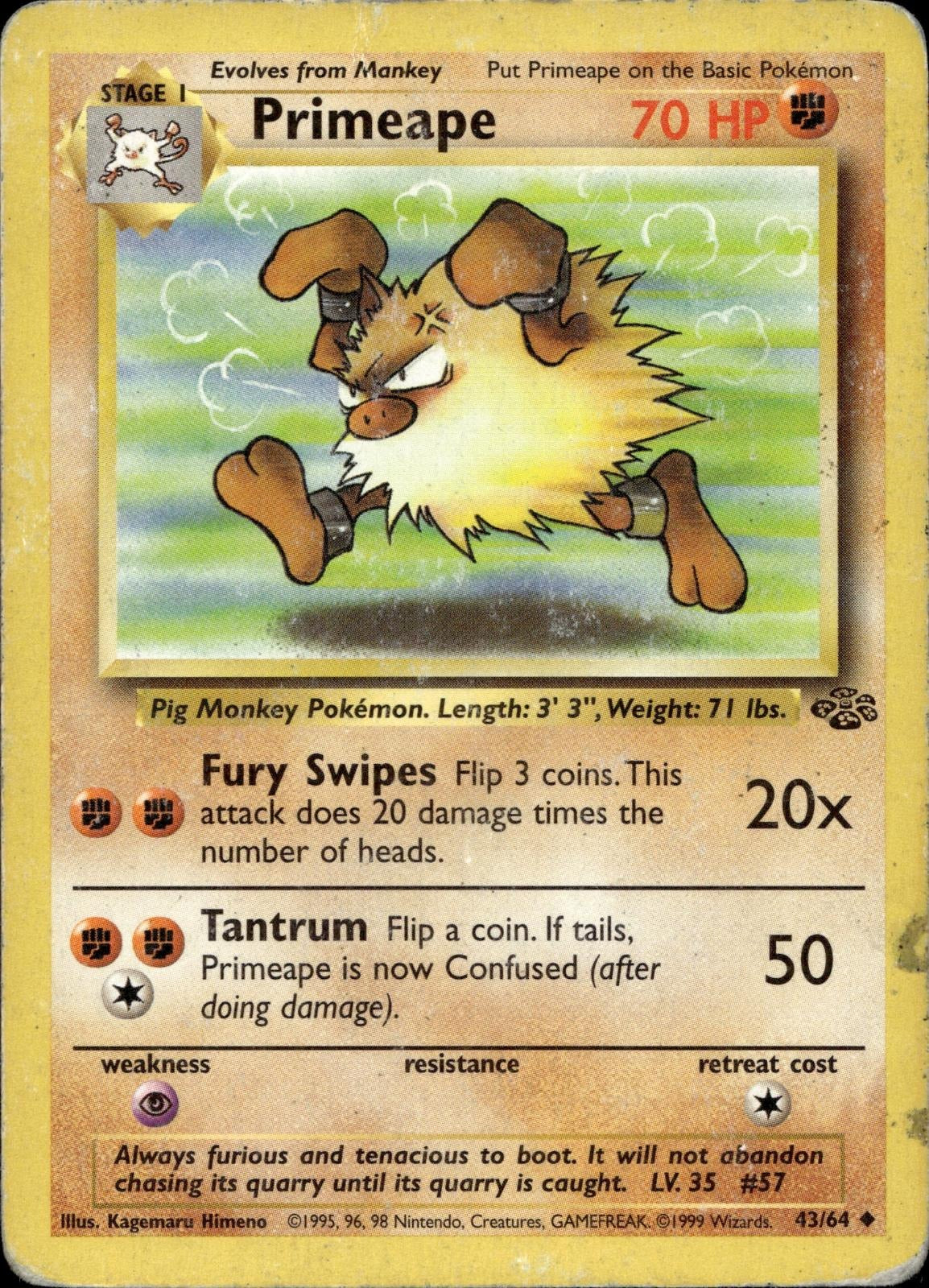 Primeape 43/64 HP Uncommon Jungle Pokemon Unlimited