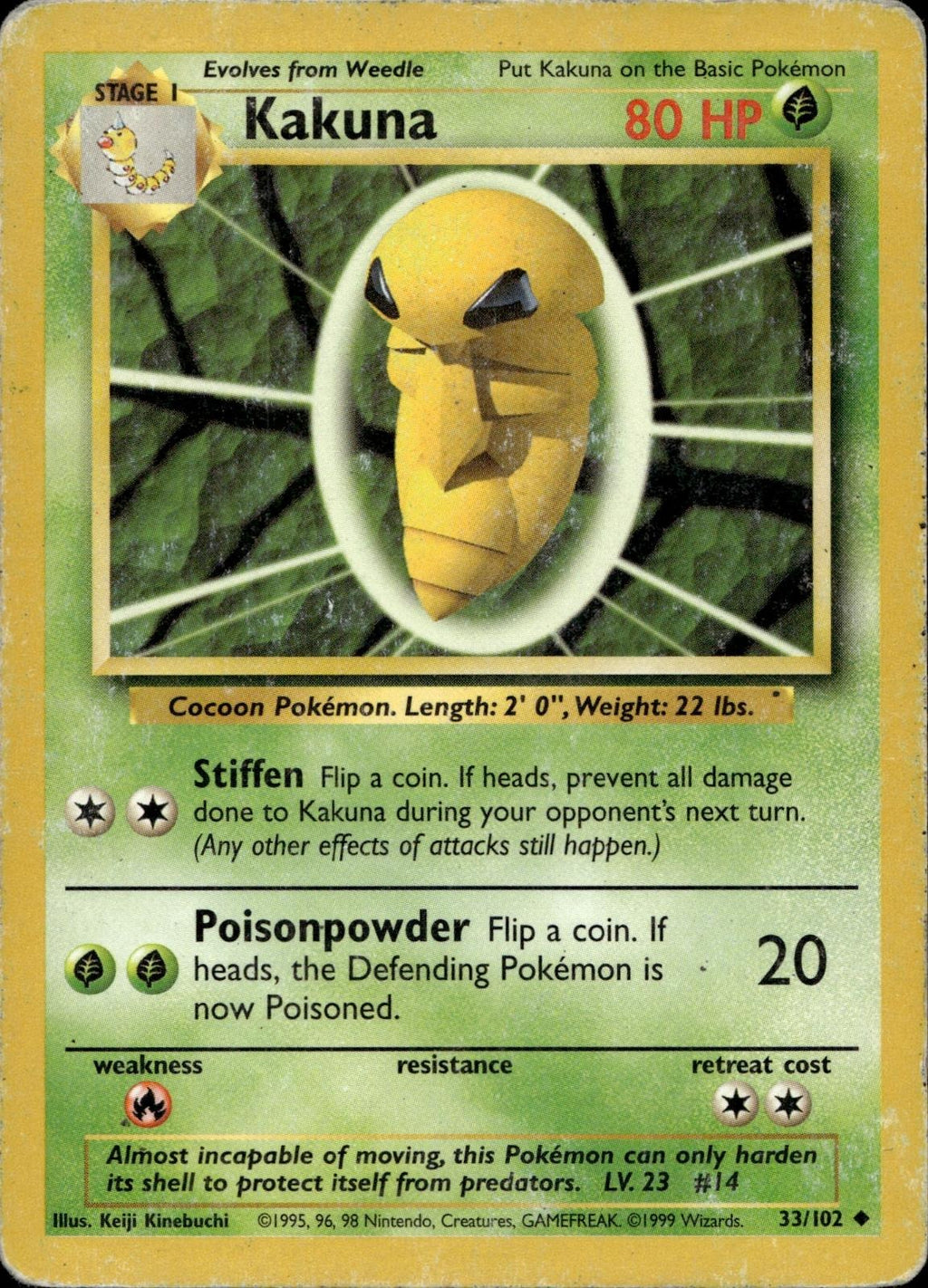 Kakuna 33/102 HP Uncommon Base Set Unlimited Pokemon