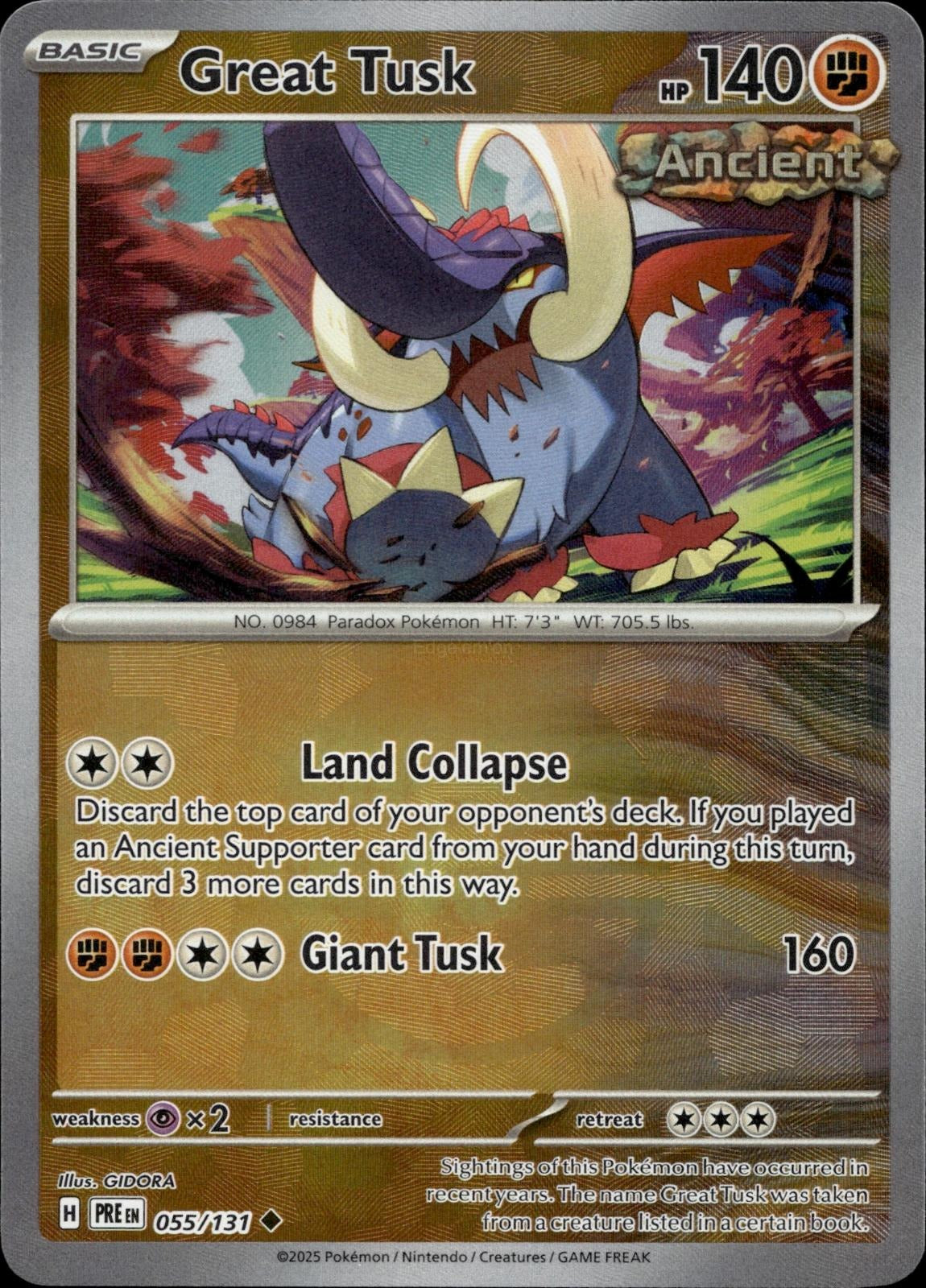 Great Tusk (Poke Ball Pattern) 055/131 NM/M Prismatic Evolutions Pokemon Holo