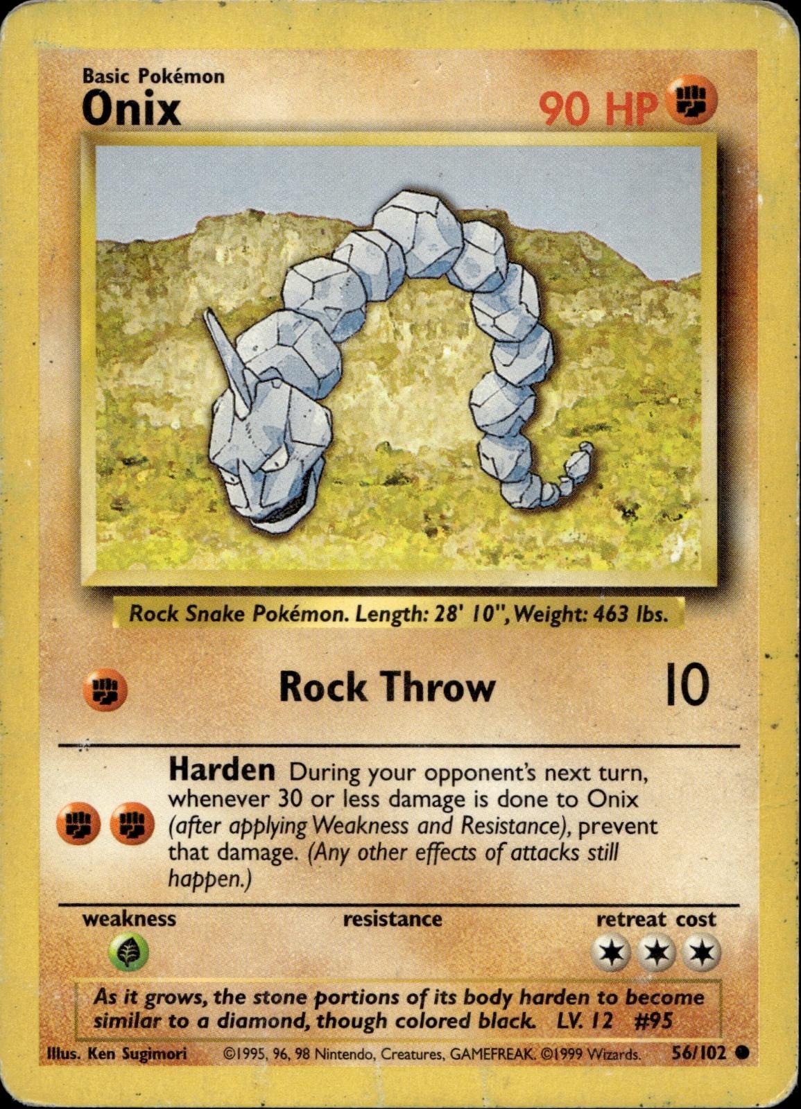 Onix 56/102 HP Common Base Set Unlimited Pokemon