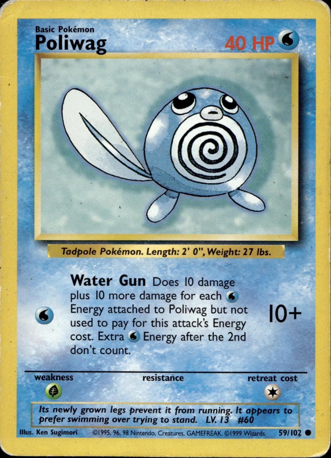 Poliwag 59/102 MP Common Base Set Unlimited Pokemon