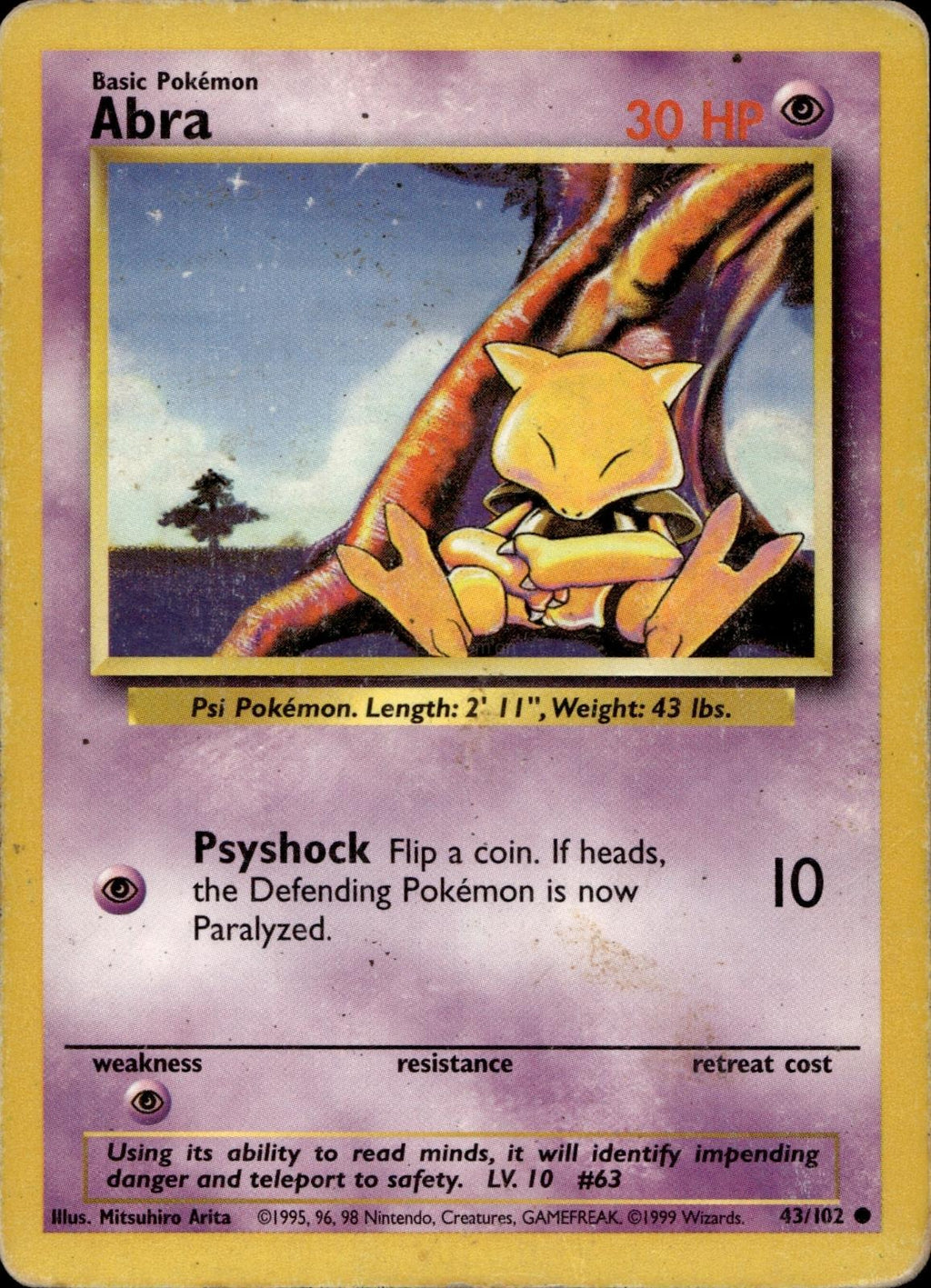Abra 43/102 MP Common Base Set Unlimited Pokemon