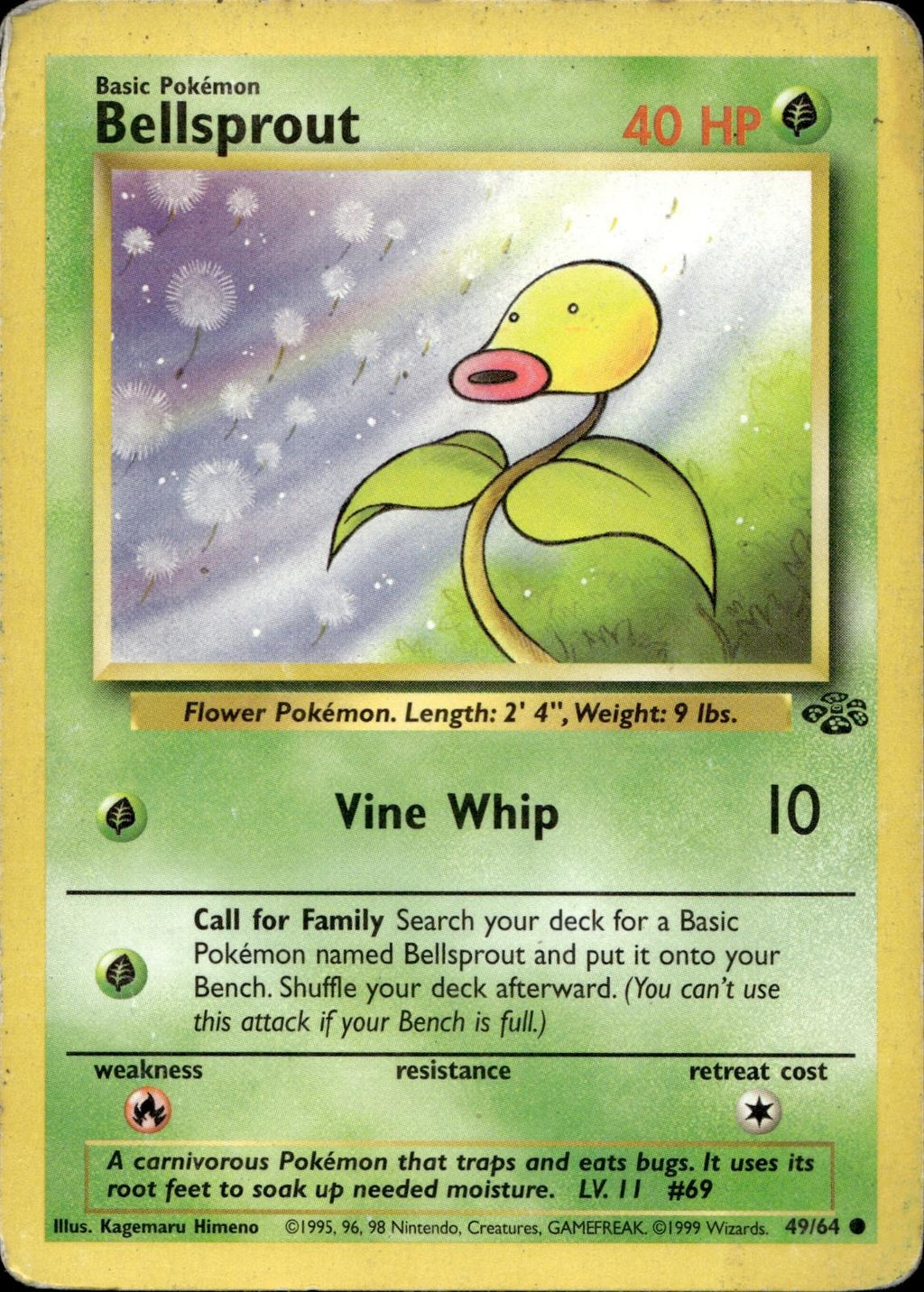 Bellsprout 49/64 HP Common Jungle Pokemon Unlimited